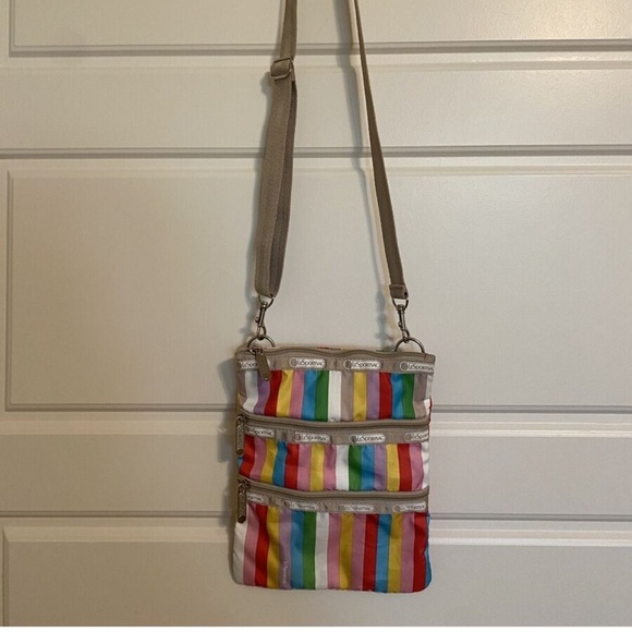 Lesportsac Red and Pink Mini Bag with Vibrant Stripes - Picture 2 of 3